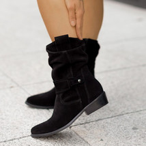 Autumn Winter Women&#39;s Large Size Short Boots Suede Low Heels Round Head Metal Bu - $70.72