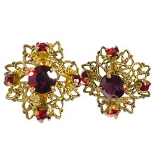 Red Rhinestone Screw Back Earrings Stamped Germany Vintage Jewelry - $18.06