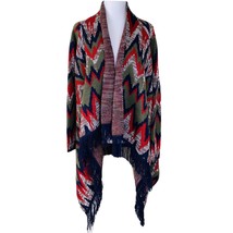 Absolutely Famous Cardigan Poncho XL Tribal Print Sweater Blue Red Olive... - $18.80