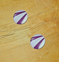 vintage round purple stripe enamel pierced earrings striped - $4.94