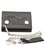 Trifold Black Leather Biker Chain Wallet Embossed &quot;Mexico&quot; Sombrero Hat - $24.34 CAD