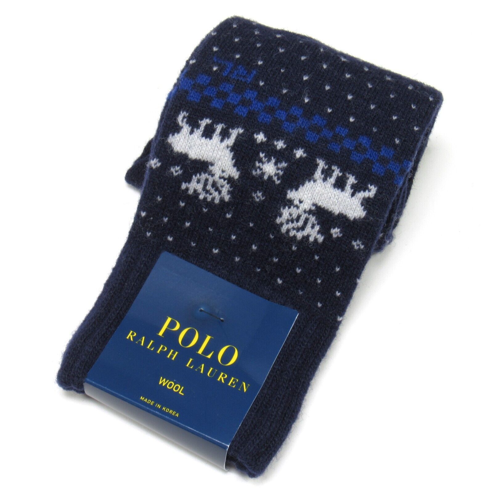 Primary image for Polo Ralph Lauren Men's Wool Dress Socks Intarsia Moose Pattern Navy Blue 10-13
