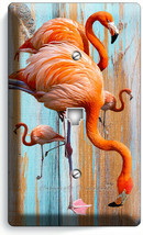 Tropical Pink Flamingo Worn Out Wood Phone Telephone Wall Plate Cover Room Decor - £9.65 GBP