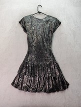 Vtg Kings Row Dress Womens Size 3/4 Black Silver Animal Print Foil Shoulder Pads - £21.80 GBP