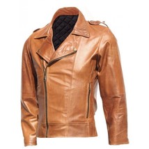 LE Exclusive Distressed Tan Leather Vintage Men&#39;s Jacket - £120.47 GBP