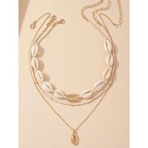 3-Layer Cowrie Shell &amp; Gold Pendant Necklace Set – Beach Boho Beaded  - $15.00