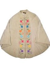 Vintage Queens of the Capes Suede Leather Poncho Brown Floral Embroidered - $82.18