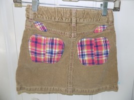 Mini Boden Brown Corduroy Skirt W/Plaid Apple Applique Pockets Size 7/8Y... - $18.00
