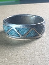 Zuni ring Turquoise chips  wedding band size 10.50 sterling silver women men - £36.97 GBP