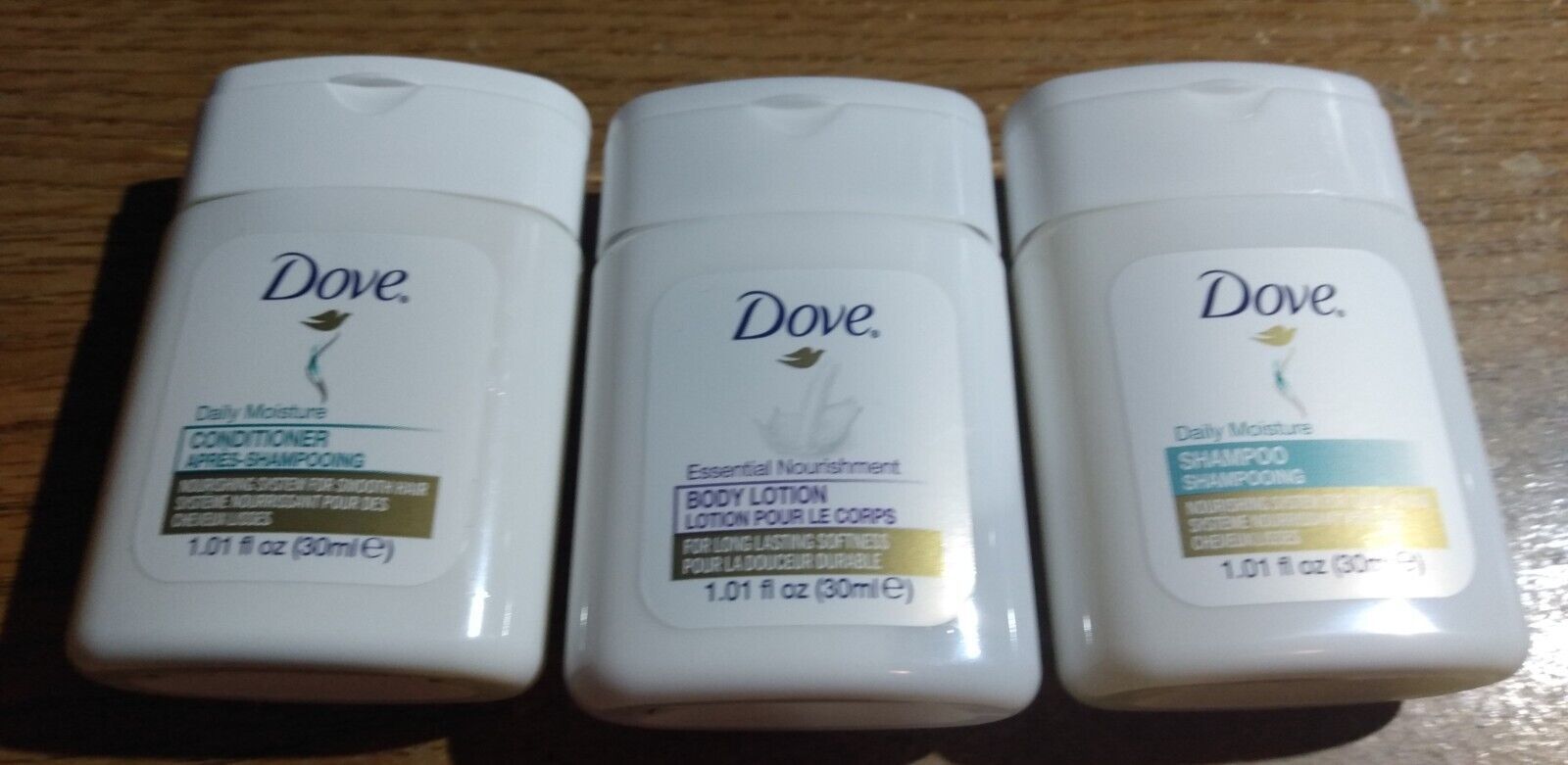 Dove - (5) Dove Travel Size 1 Shampoo, 1 Conditioner, 1 Body Lotion - $1.75