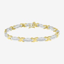 1CT Rond Imitation Diamant &quot; X-Bar &quot; Lien Tennis Bracelet En 14K or Sur 17.8cm - £104.08 GBP