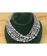 Vintage Costume Jewelry Japan Blue Glass Faux Pearl Beaded Bib Necklace ... - £27.09 GBP