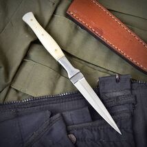 Slim Boot Fixed Knife 4" Double Edge D2 Steel Dagger Blade Camel Handle ... - $29.65