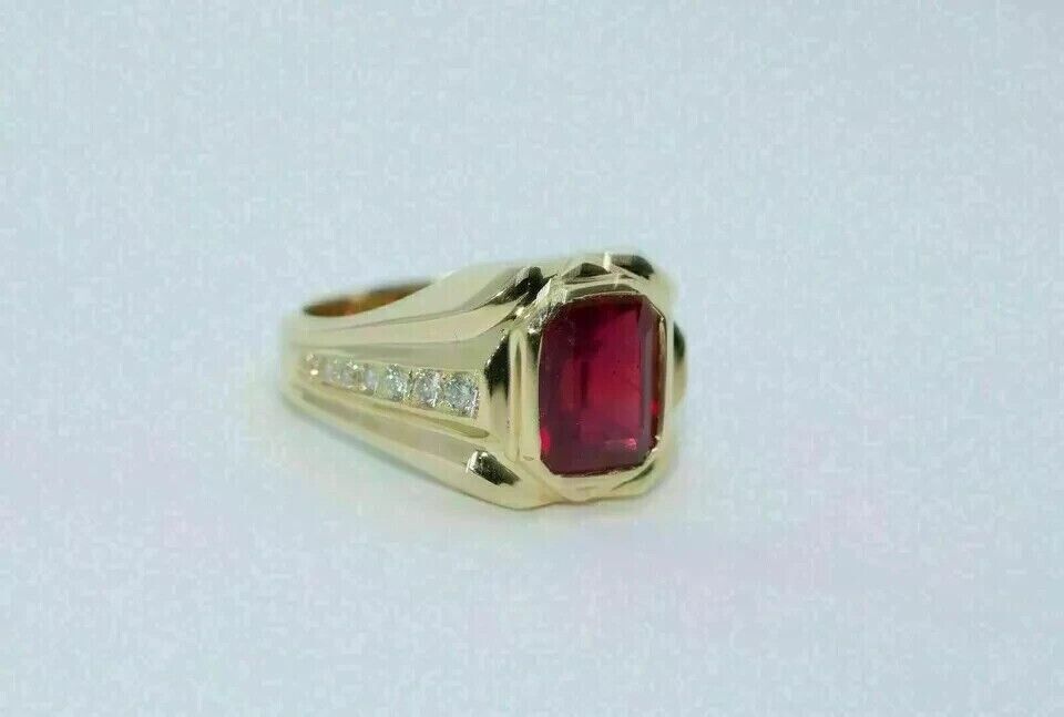 2.50Ct Emerald Cut Lab Created Ruby Men's Wedding Ring 14k Yellow Gold Plated Item image 7