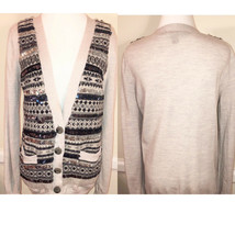 Marc Jacobs Sequin Gray Tan Long Sleeve Wool Cardigan Sweater Size M Striped - $24.99