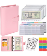 budget Binder Cash Envelopes A6 Money Saving Binder with Zipper Envelope... - $12.35