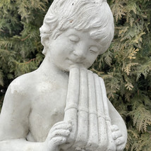 Concrete Boy Flute Player Garden Statue Outdoor 30&quot; Cement Ornament Gift... - £239.40 GBP