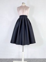 Black A-line Pleated Taffeta Skirt Outfit Women Plus Size Glossy Midi Sk... - $69.99