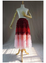Red Pink Tiered Tulle Skirt Outfit Plus Size Women Tulle Midi Skirt image 4