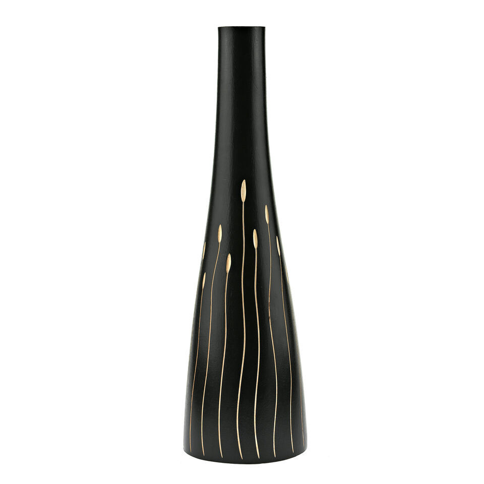 Chic Modern Lines Black and Natural Mango Tree Wood Bottle-Shaped Vase - £16.19 GBP