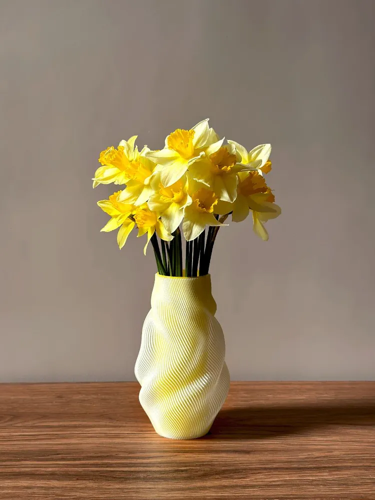 Yellow 3D-Printed Vase with Inner Water Tube – 18 cm Modern Flower Vase - $49.99