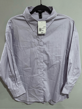 NEW FOREVER 21 Button Down Shirt-Dusty Blue Cotton L/S Womens XSmall Oversized - £13.31 GBP