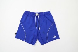 Vintage Adidas Mens Medium Distressed Spell Out Running Soccer Shorts Royal Blue - £31.80 GBP