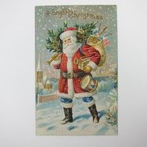 Vintage Christmas Postcard Santa Toys Tree American Flag Embossed Antique 1908 - £16.01 GBP