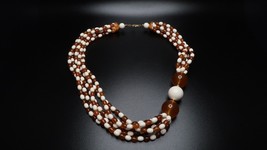 Vintage Multistrand Amber and White Colored Bead Necklace 20&quot; - £62.42 GBP