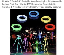 5 Pack Neon Glow Cuttable Wire Lights With Battery Pack - $14.73