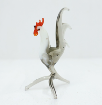Miniature Glass Rooster Figurine 2.75in Smokey Glass Murano Style  - £44.24 GBP