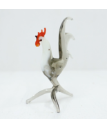 Miniature Glass Rooster Figurine 2.75in Smokey Glass Murano Style  - £44.03 GBP