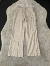 Nicole Miller Womens Pants Beige Medium Mid Rise Elastic Waist Linen Read  - $14.84