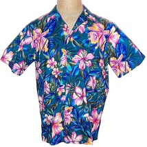 Vintage Hilo Hattie Multicolor Hibiscus Orchid Print Hawaiian Aloha Shirt Large - £47.18 GBP