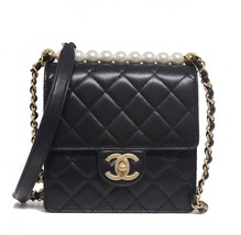 Chanel New 20c Mini Chic Pearls Quilted Flap Black Leather Cross Body Bag - £4,526.38 GBP