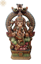 70&quot; Large Ganesha Seated On Lotus Throne with Large Kirtimukha Floral Aureole - £3,004.83 GBP