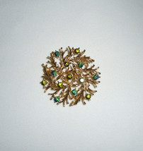 Lisner Rhinestone Brooch Pin Green Arora Borealis Vintage Jewelry - $19.80