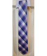 Tommy Hilfiger Neck Tie Silk Plaid White Purple Blue 60&quot; Long - £7.88 GBP