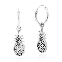 Tropical Pineapple .925 Sterling Silver Hoop Dangle Earrings - £10.72 GBP