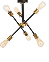 Flush-Mount Ceiling Light AXEL Transitional 6-Light Black Brass Metal Wire - £254.99 GBP