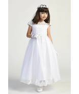 Girls White First Communion Dress w/ Embroidered Lace on Tulle (712) - $208.38