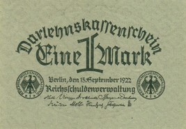 Germany P61a, 1 Mark, Reichsschuldenverwaltung (State Loan) 1922 UNC $5 ... - £1.95 GBP