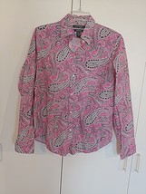 LAUREN/RALPH Lauren Ladies Ls 100% Cotton Button SHIRT-M-NON IRON-WORN ONCE-NICE - £7.56 GBP