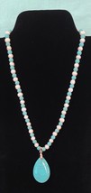 Blue Howlite and Freshwater Pearl Silver Tone Adj. Necklace 18-20 In. 115ctw - £10.17 GBP