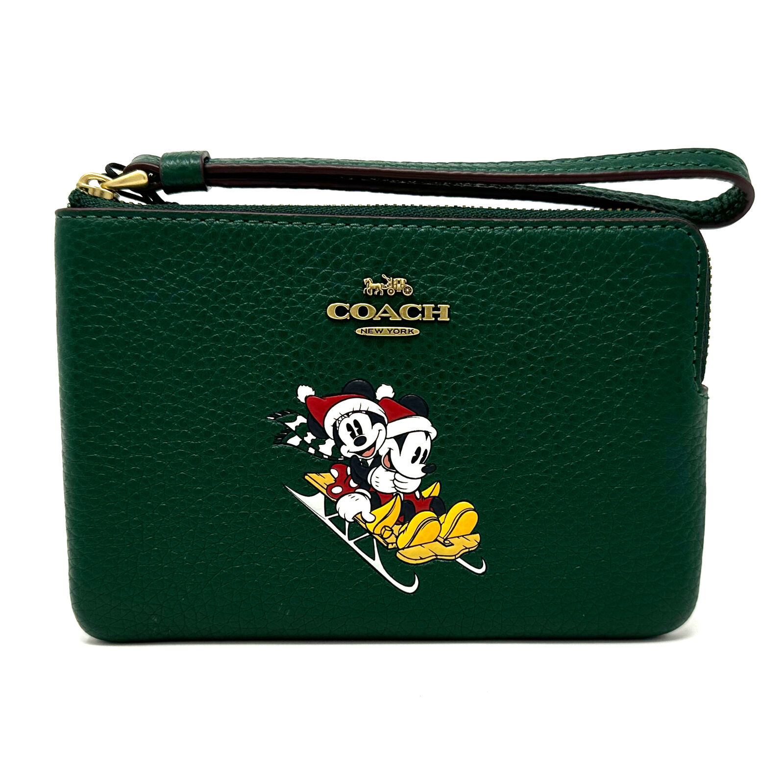 Primary image for NWT Disney X Coach Corner Leather Zip Wristlet Mickey Mouse Sled Motif in Green