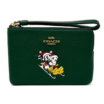 NWT Disney X Coach Corner Leather Zip Wristlet Mickey Mouse Sled Motif in Green - £41.30 GBP