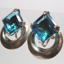 VTG All Sterling 925 Silver Leaf Blue Stone Screwback Non Pierced Earrings 12.3g - £34.98 GBP