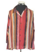 Maggie Barnes Blouse Womens Size 18 Button Front Multicolor Stripes Wide Sleeves - £13.98 GBP