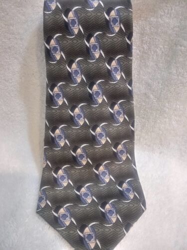 Primary image for Arrow 100% Silk Mens Necktie Black Blue Geometric Arrow Pattern Tie B34