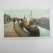 Ship Postcard Whaleback Steamer Lock Gate Sault Ste Marie Michigan Antique 1907 - £7.98 GBP